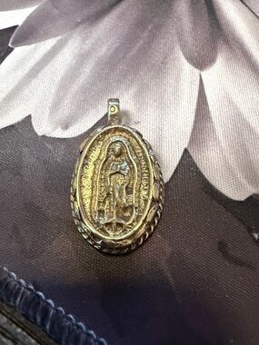 Silver Tibetan Guadalupe Oval Pendant Charm